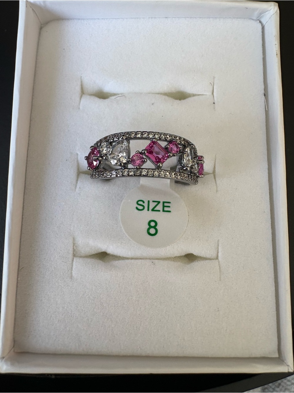 Bomb Party Hematite with Pink Diamond CZ Ring - Size 8
